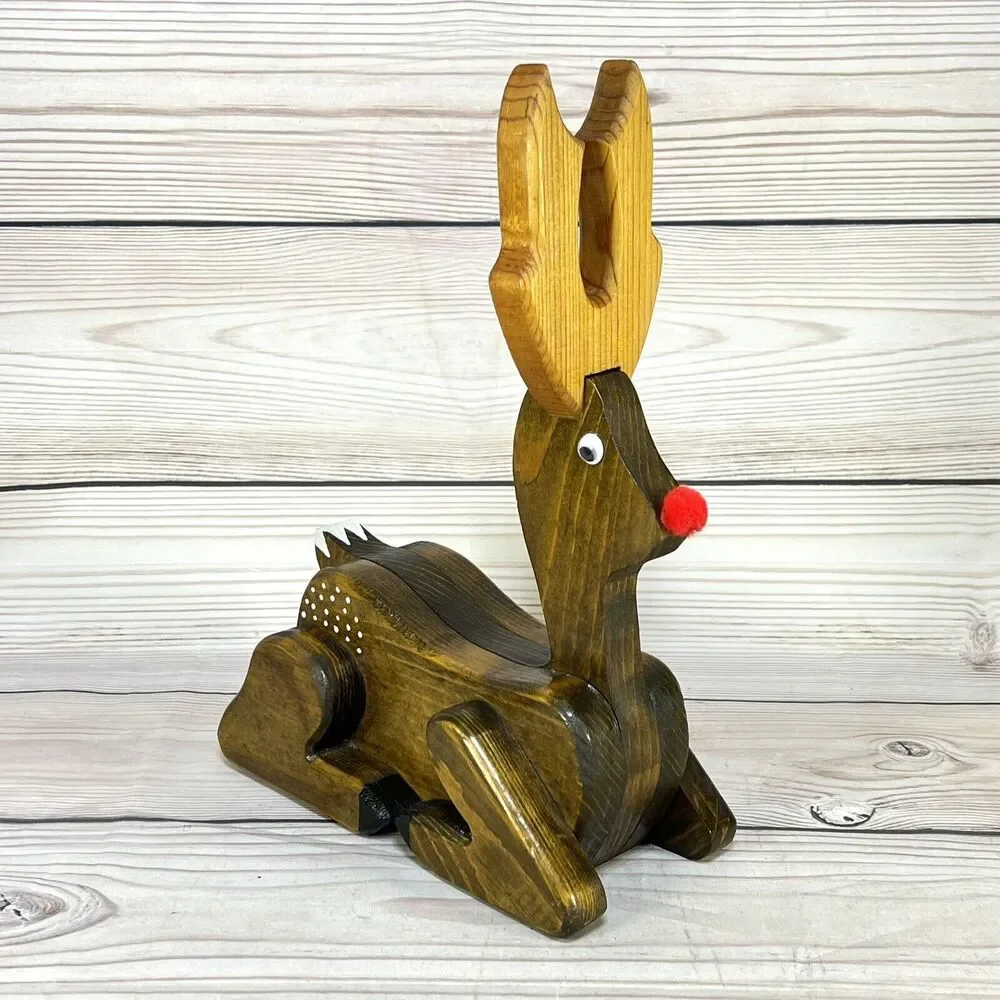 Vintage Wooden Rudolph Red Nose Reindeer Christmas Décor 11